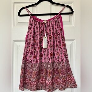 Pink Paisley Print Gold Hawk Silk Cami S